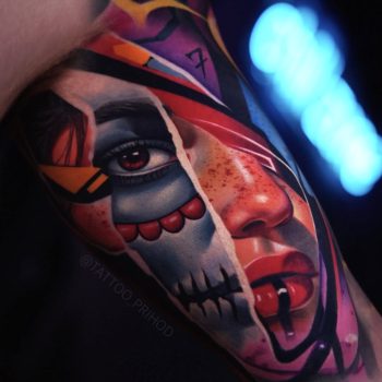 Farbenfrohes modernes Portrait Tattoo gestochen in Berlin