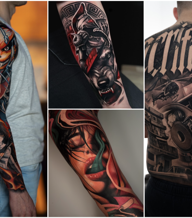 Großflächiges realistisches Tattoo am Oberarm, gestochen in Berlin